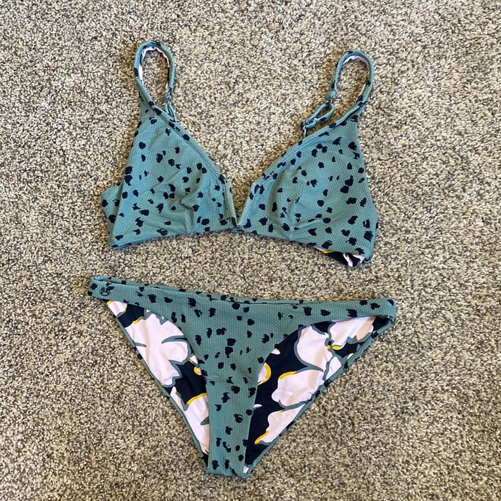 Maaji Teal Green Black Spot Reversible Bikini